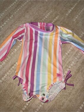 Girls Rainbow Stripe Long Sleeve Swimsuit